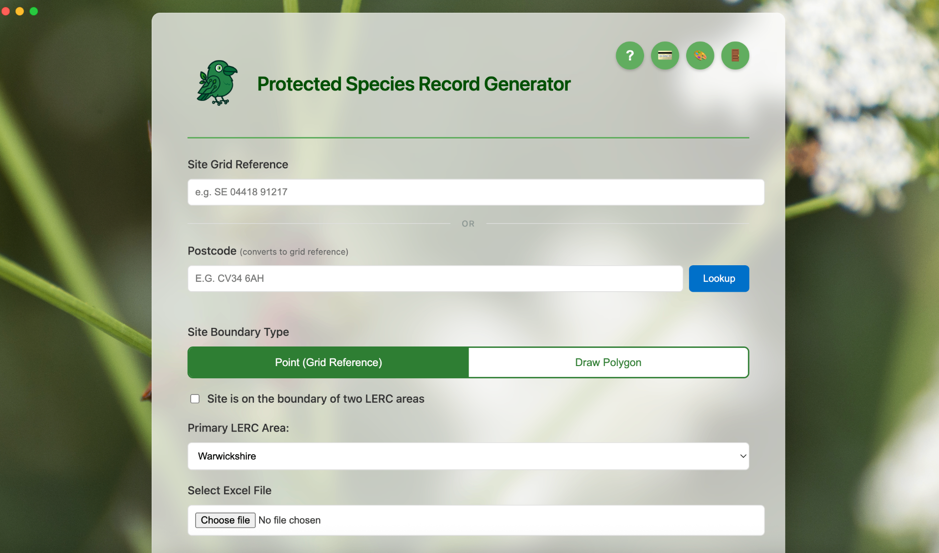 Protected Species Record Generator interface